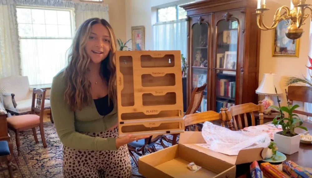 Bamboo Wrap Dispenser and Food Bag Organizer