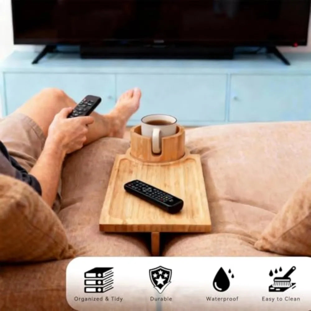 Bamboo Sofa Arm Tray with Cup Holder