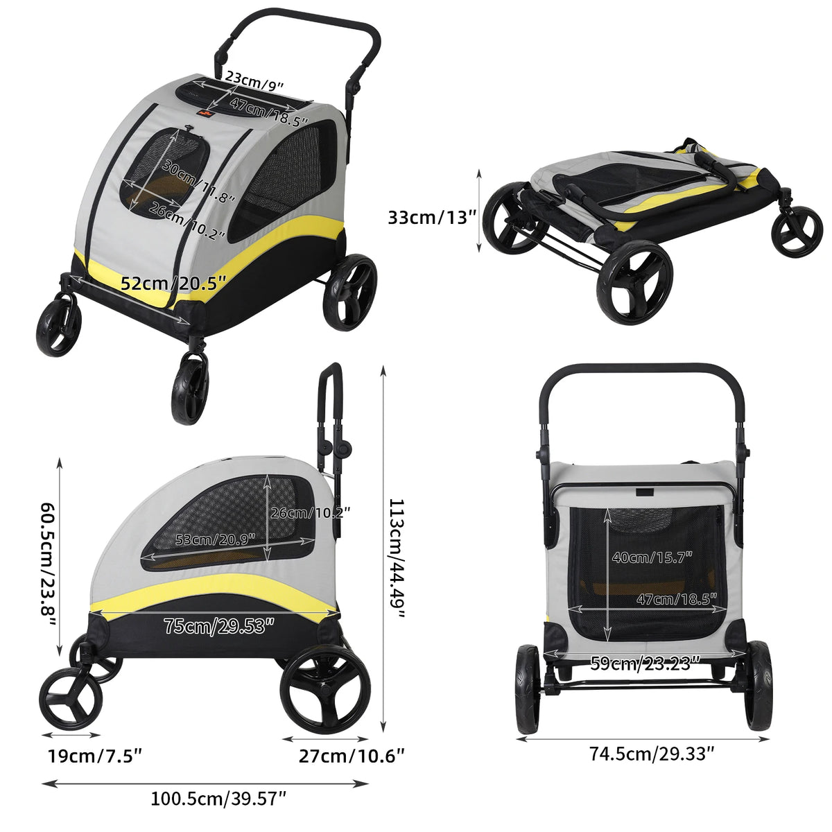 Four-Wheel Folding Dog Stroller for Medium and Large Dogs