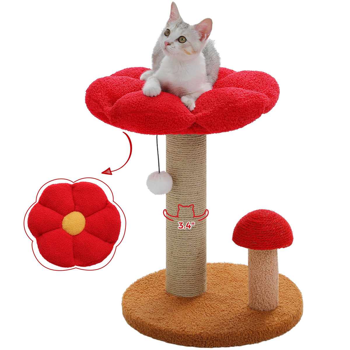 Small Cat Scratching Post with Flower Perch and Toy Ball