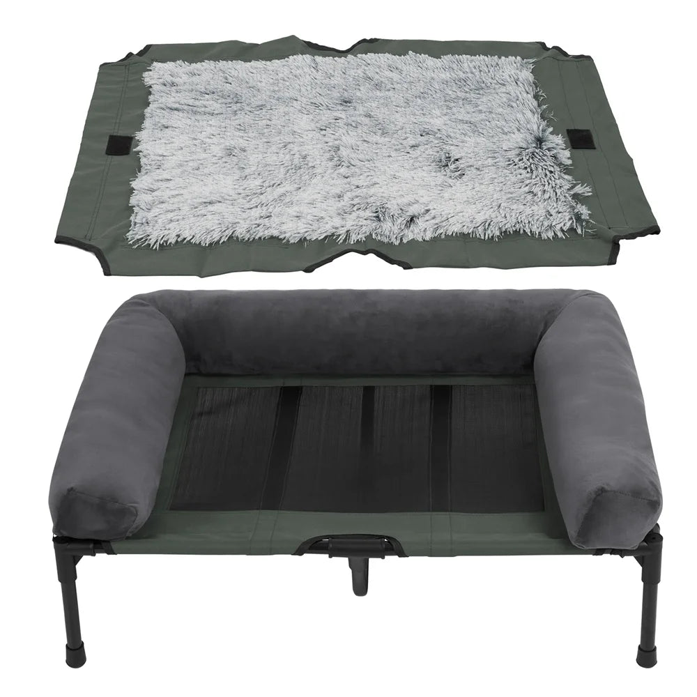 Elevated Outdoor Dog Bed with Cooling Mesh and Plush Mats