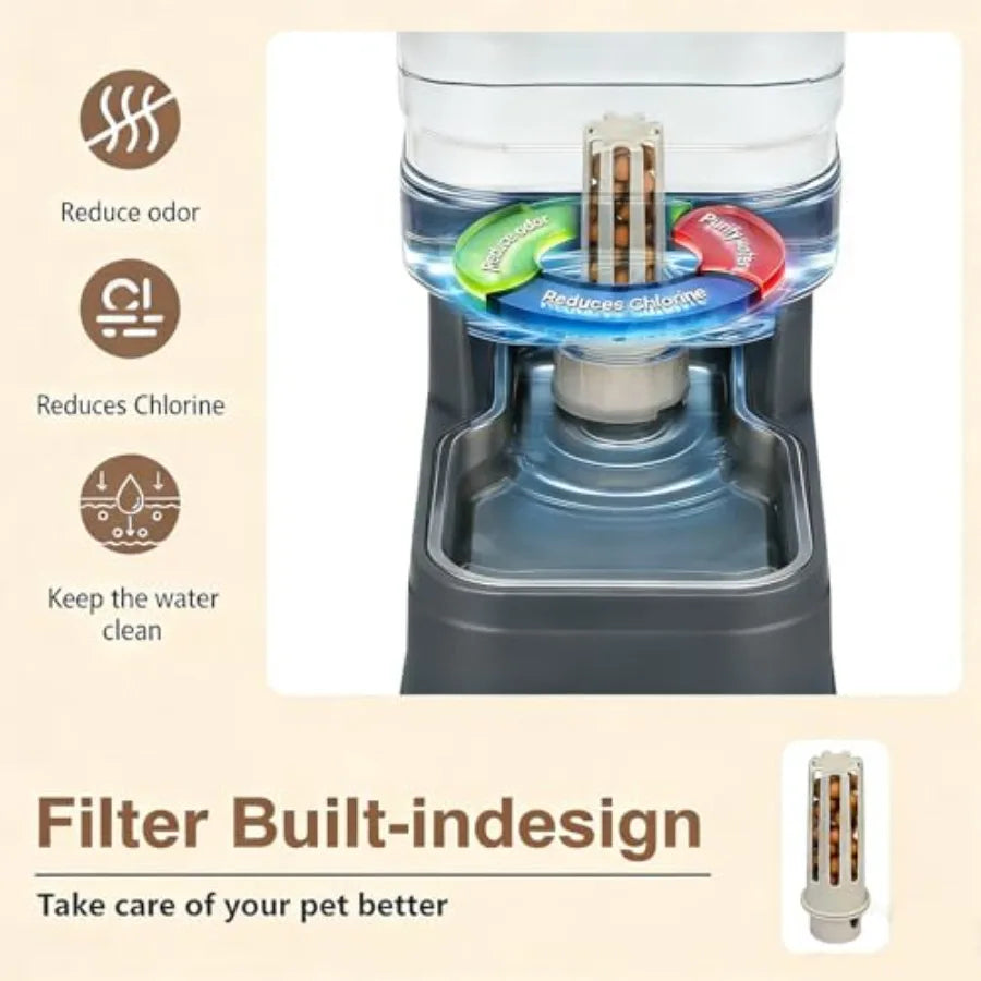 2.2 Gallon Pet Automatic Dog Water Dispenser Cat Gravity Waterer Feeder with Stainless Steel Bowl Large Capacity Puppy Feeding