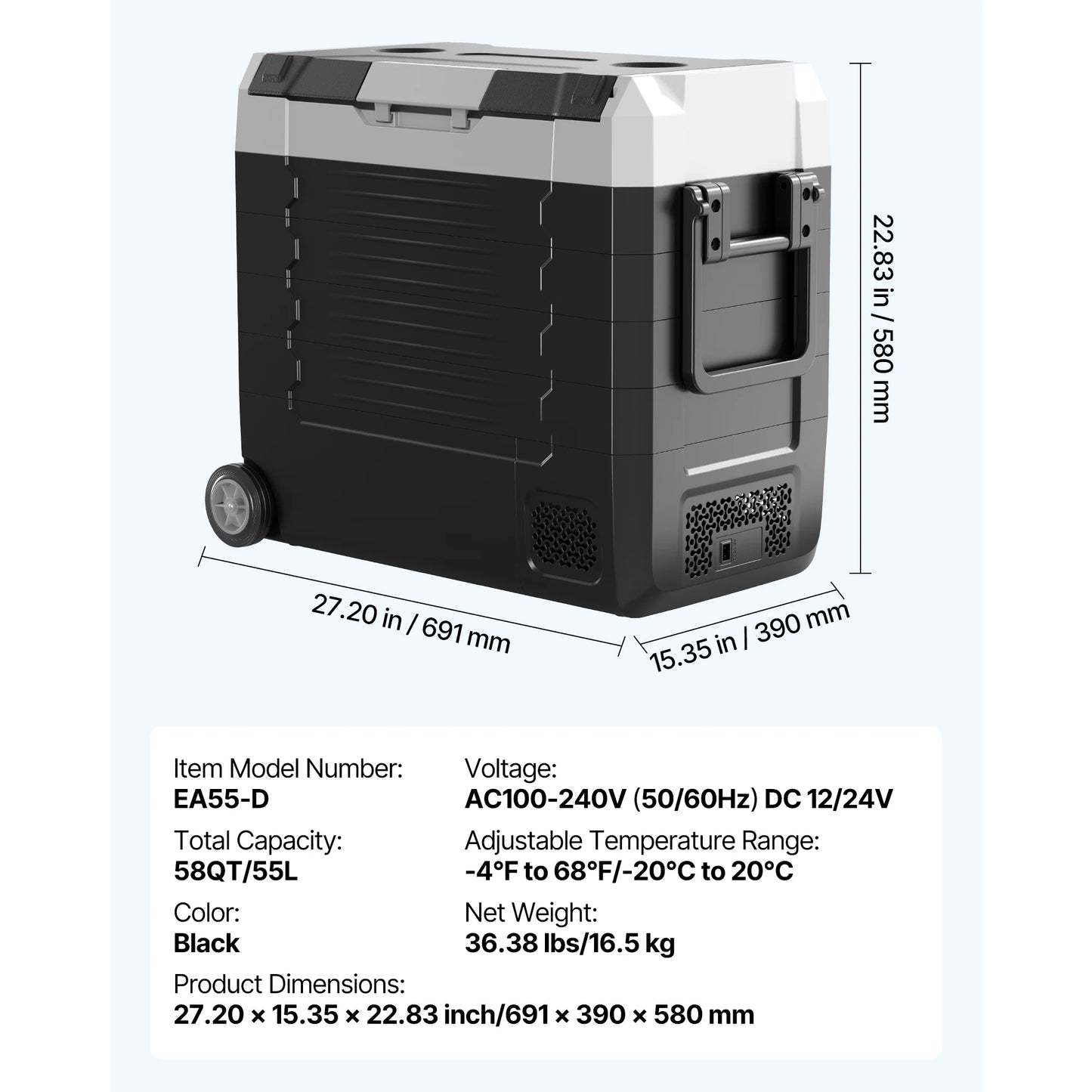 SucceBuy Portable Car Refrigerator with Wheels and App Control