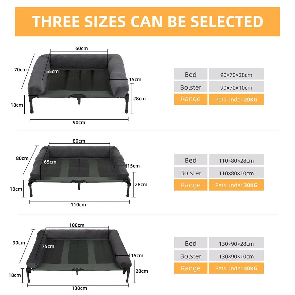 BINGOPAW Outdoor Elevated Dog Bed With Detachable Bolster Mesh Lounger