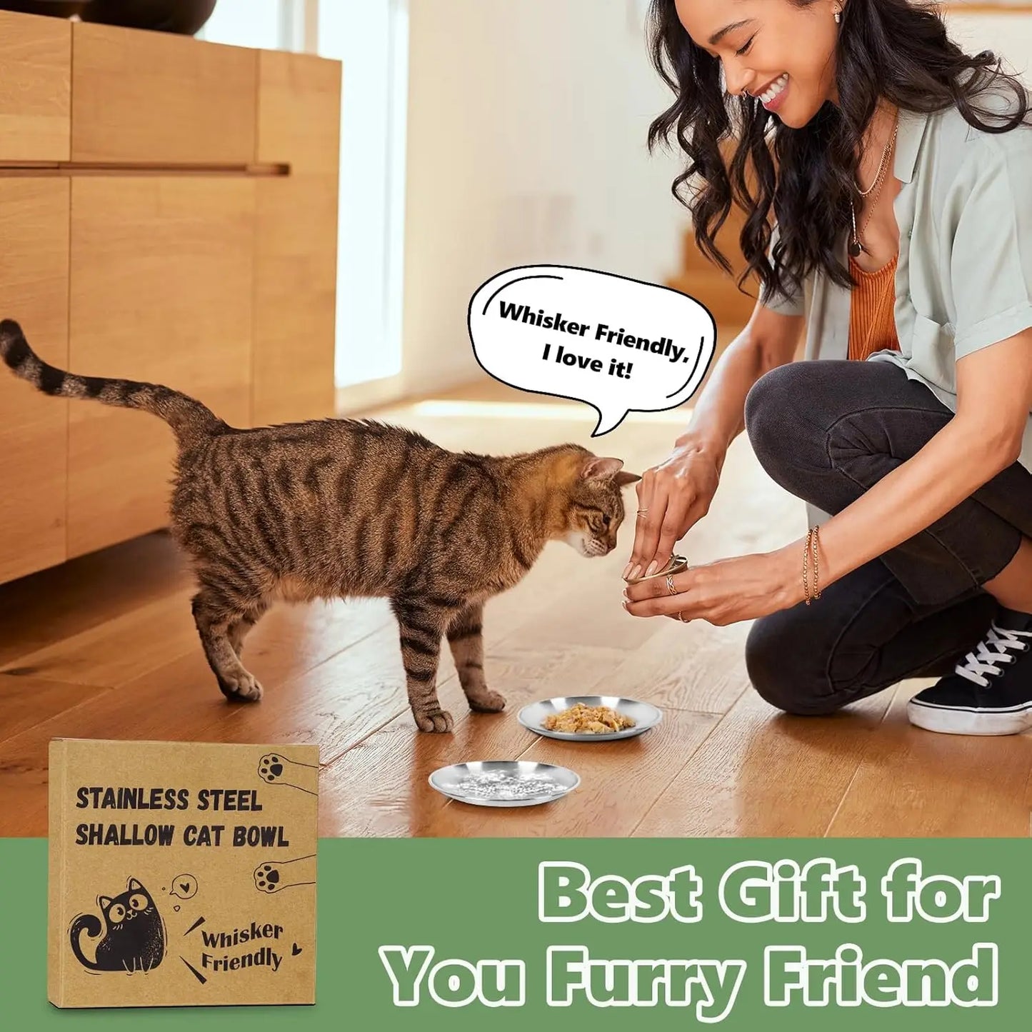 4-Pack Stainless Steel Cat Food Bowls, Shallow Whisker-Friendly Non-Slip Silicone Base Metal Dishes, Easy to Clean Indoor Feedin