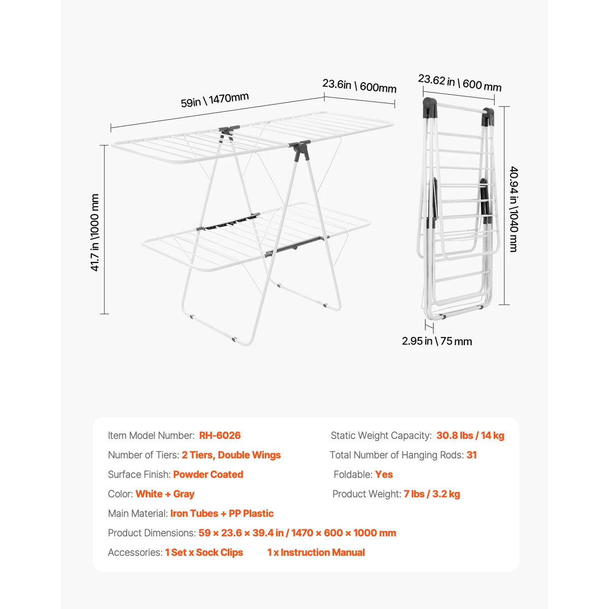 Foldable Adjustable Clothes Drying Rack