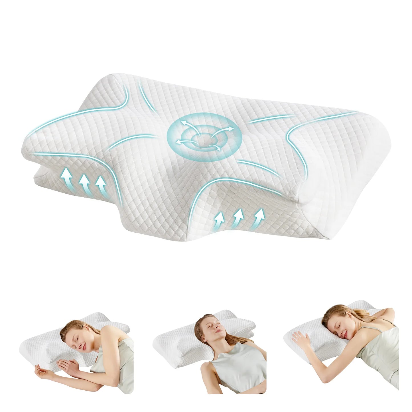 JHK Cervical Memory Foam Neck Pillow With Cooling Pillowcase