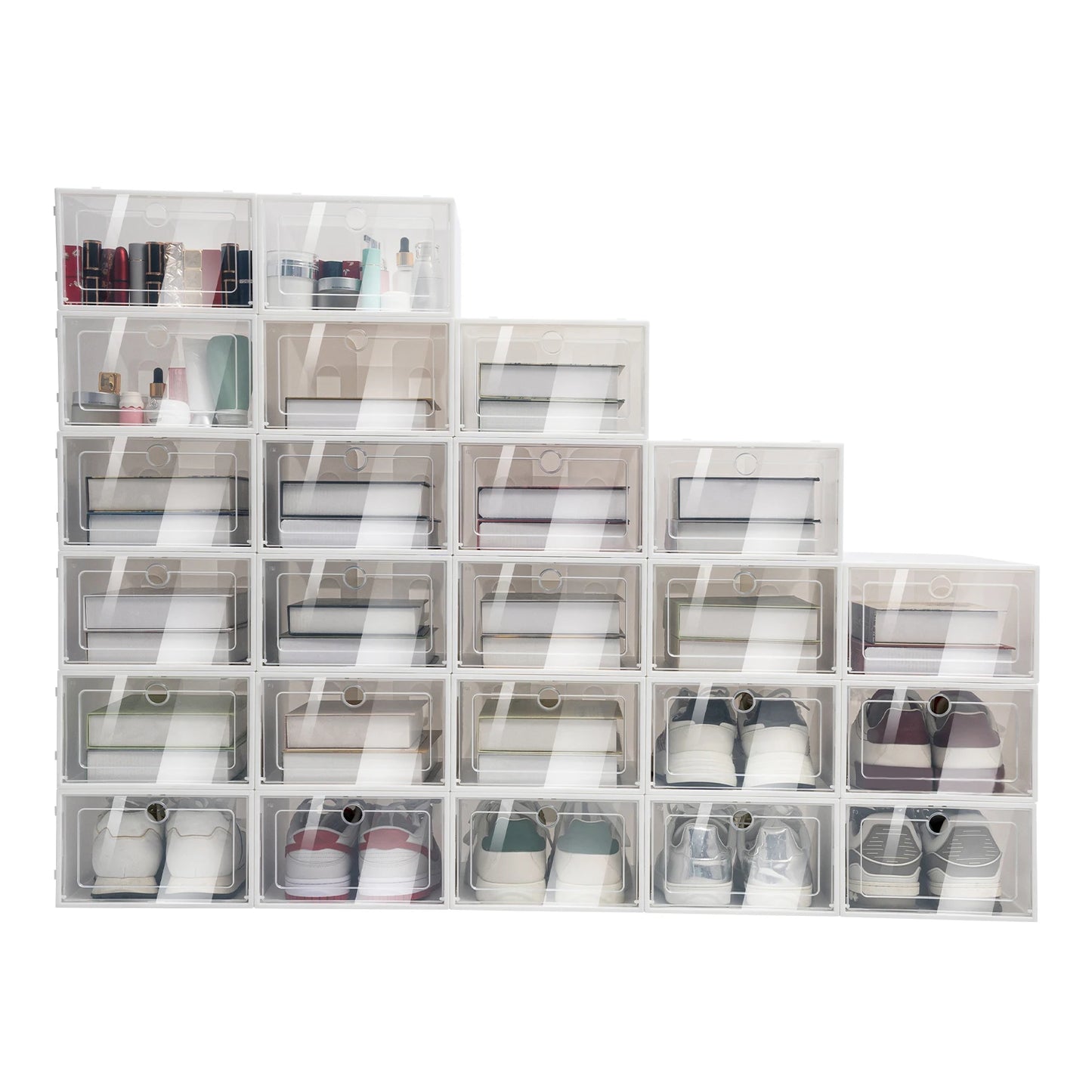 Foldable Flip Shoe Box Set Clear Plastic Stackable Storage Organizer