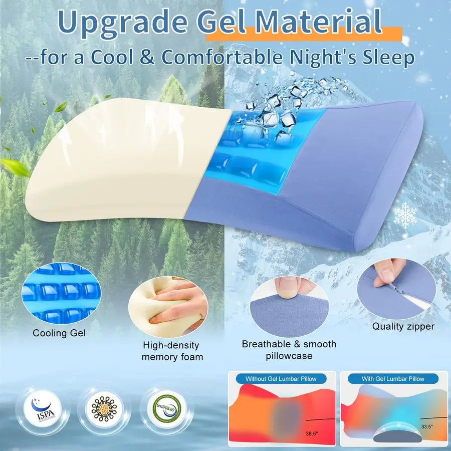 Memory Foam Back Pain Support Pillow With Cooling Gel Sciatica