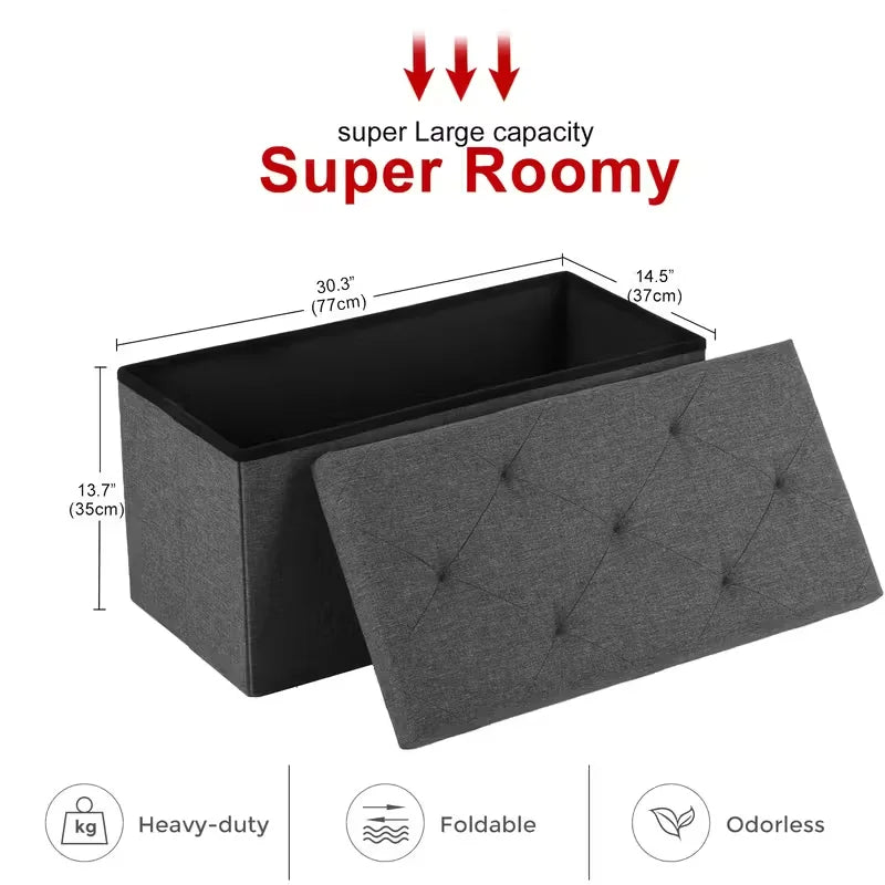 Folding Storage Ottoman Bench, Grey