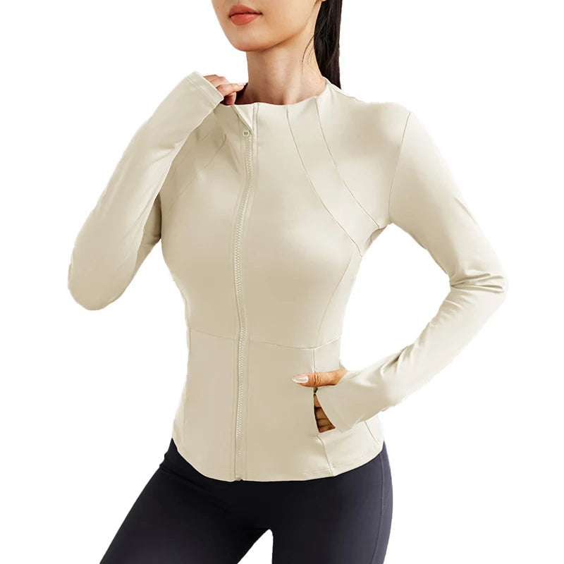 Women's Lightweight Yoga Jacket With Zipper Pockets And Thumb Openings