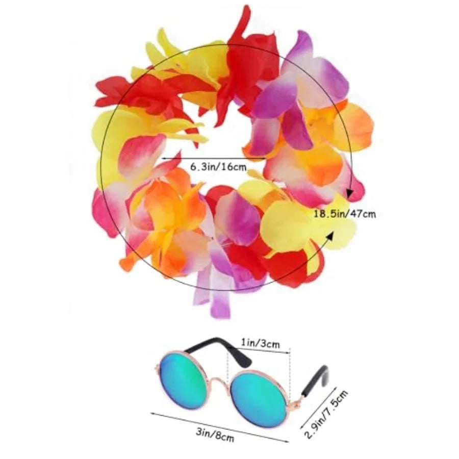 3 Pieces Pet Hawaiian Costume Summer Shirts Sunglasses and Wreath for Small Dog Cat Halloween Holiday Costume