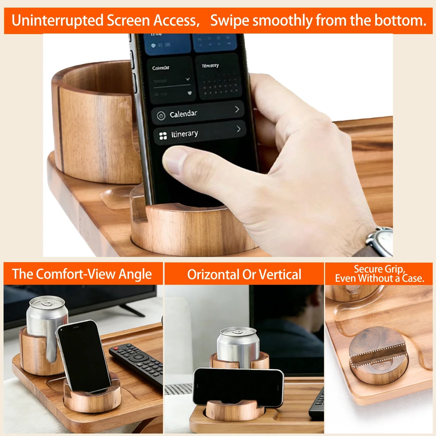 JHK Foldable 3 In 1 Clip Sofa Armrest Tray with 360° Rotating Phone Holde Couch Cup Holder Tray Anti-Slip Couch Arm Table for Drink Snacks