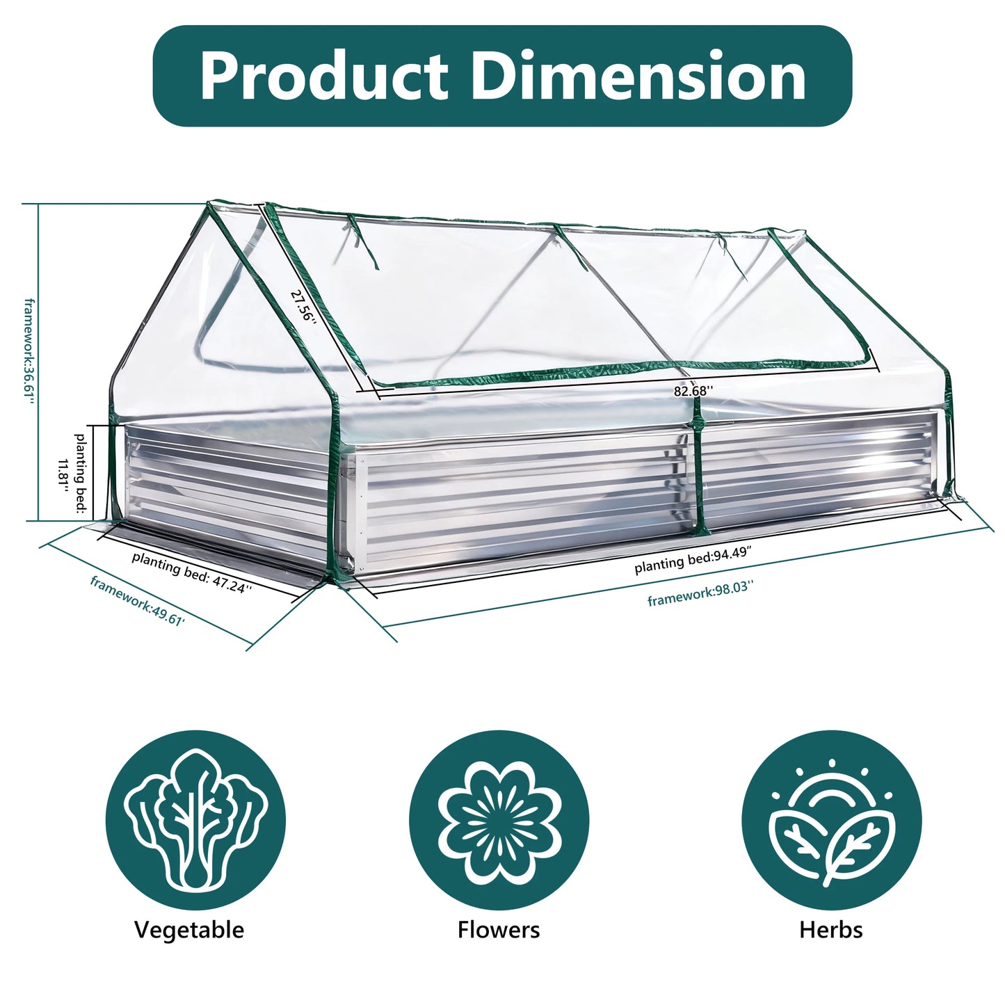 JHK Galvanized Metal Raised Garden Bed With Cover For Outdoors