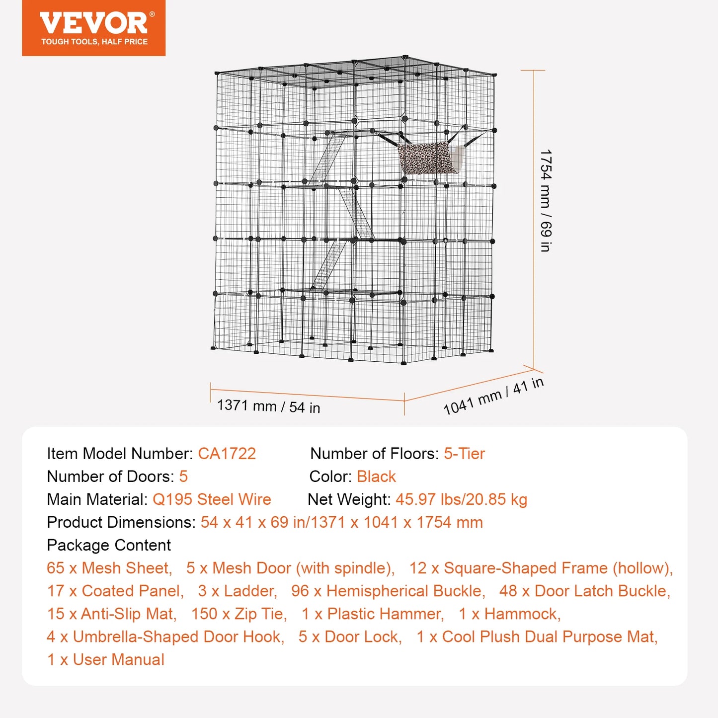 SucceBuy Detachable Metal Wire Cat Cage Enclosure Front Doors