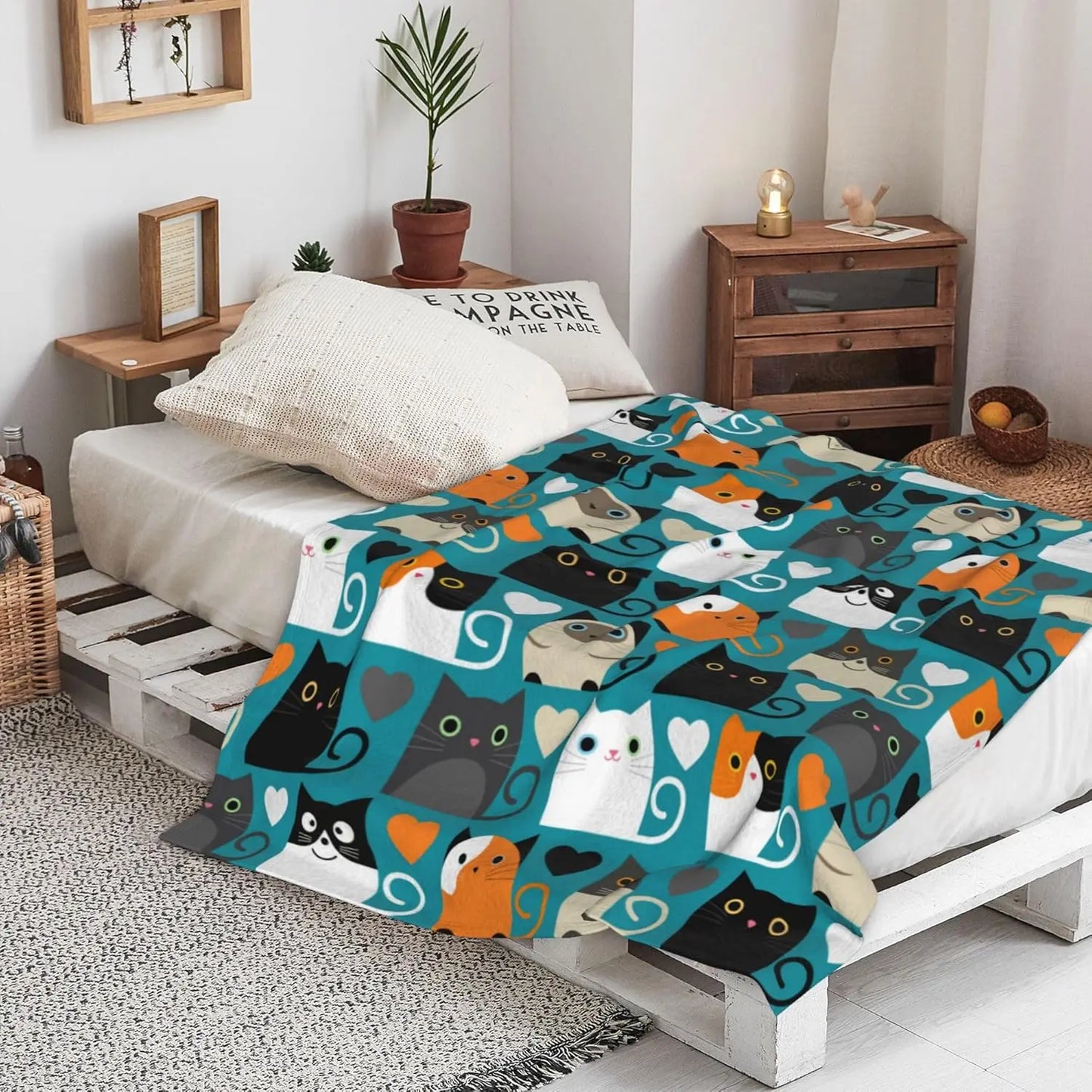 Soft Cozy Flannel Throw Blanket Lightweight For Cat Lovers
