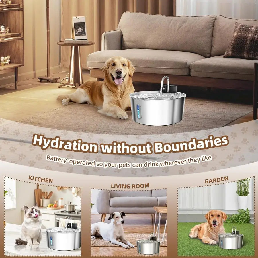 Cordless Stainless Steel Pet Water Fountain for Large Dogs