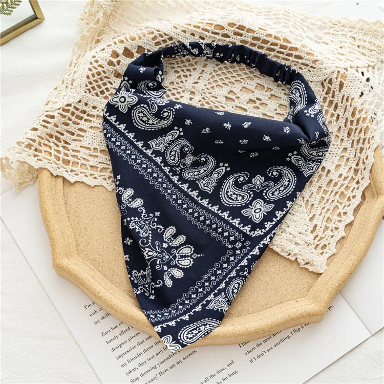 Summer Vintage Print Flower Beach Bandana Hair Scarf Fashion Elastic Rubber Headbands for Women Girl Hair Accessories
