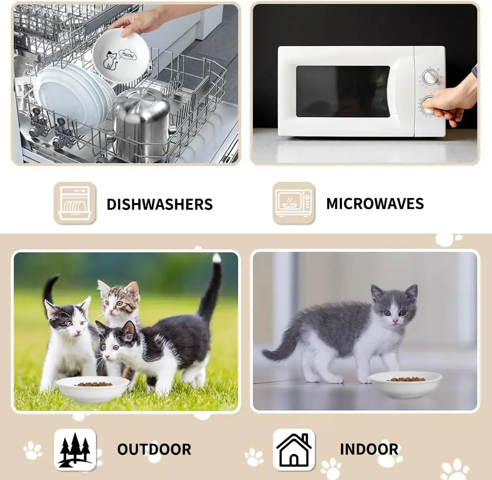 Ceramic Cat Bowls Pack Non Slip Microwave Safe Whisker Fatigue