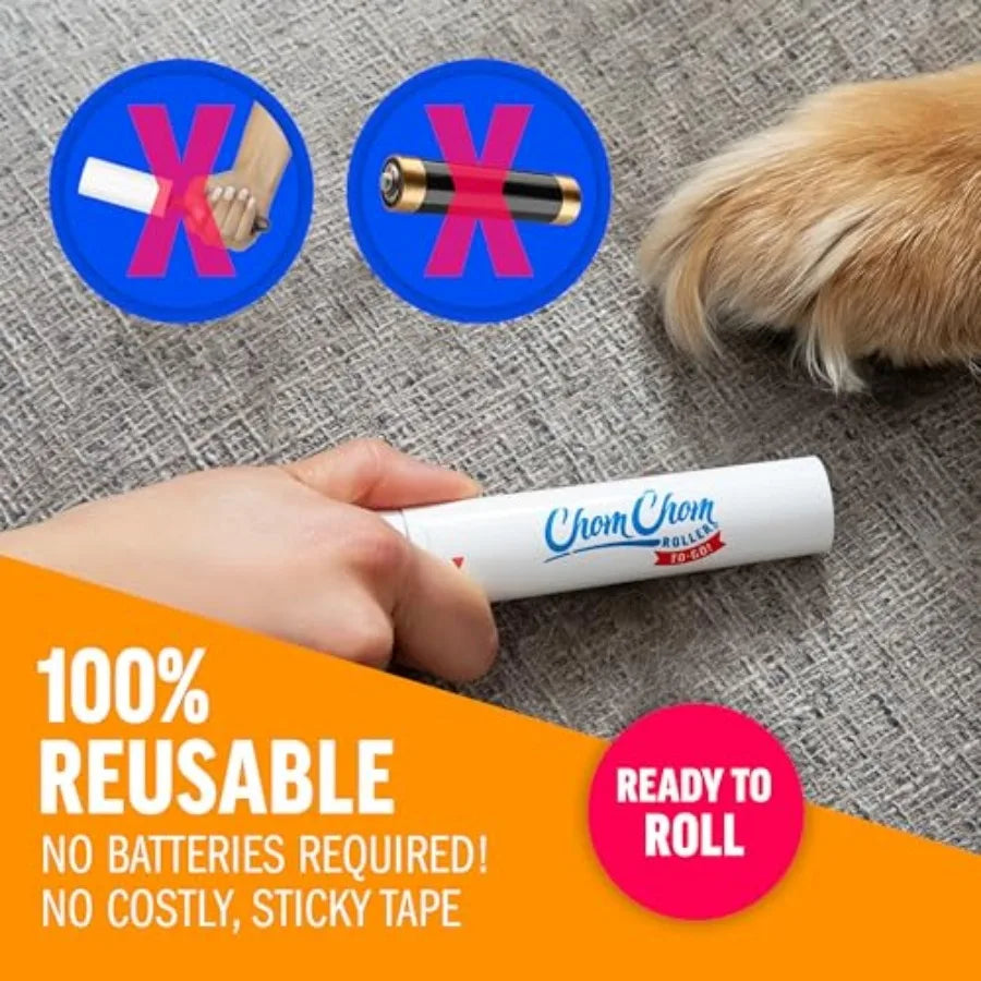 Reusable Lint Roller Pet Hair Removal Tool for Clothes, Couches, Cars, Travel - Cat Dog Hair Remover, Compact, No Sticky Refill
