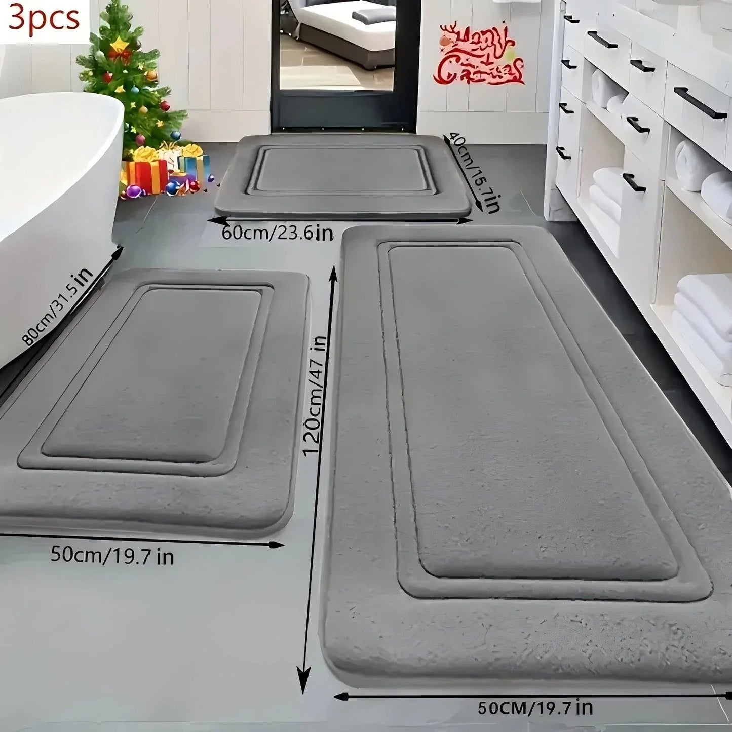 Absorbent Memory Foam Bath Mats Set Non Slip Quick Dry