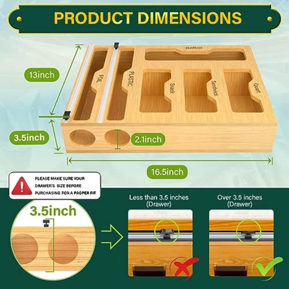 Bamboo Wrap Dispenser and Food Bag Organizer