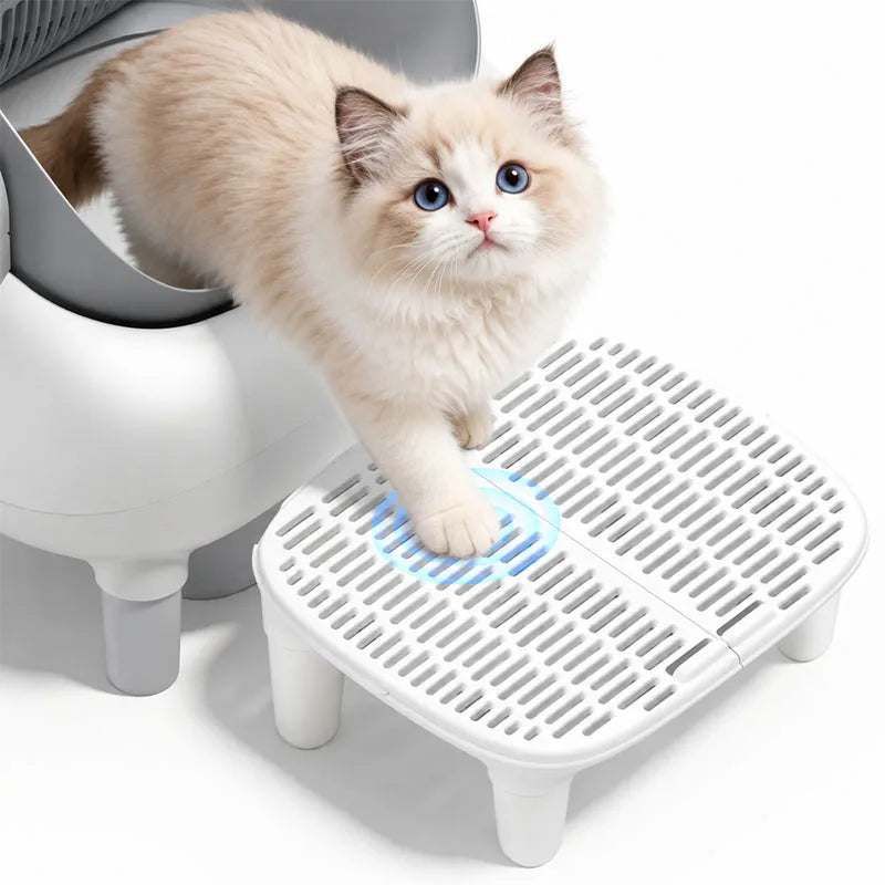 Cat Litter Ramp Plastic Kitten Litter Box Footboard Anti-carrying Cat Litter Pad for Cat Kitten Pet Cleaning Supplies Compatible with Self-Cleaning Litter Box（White）