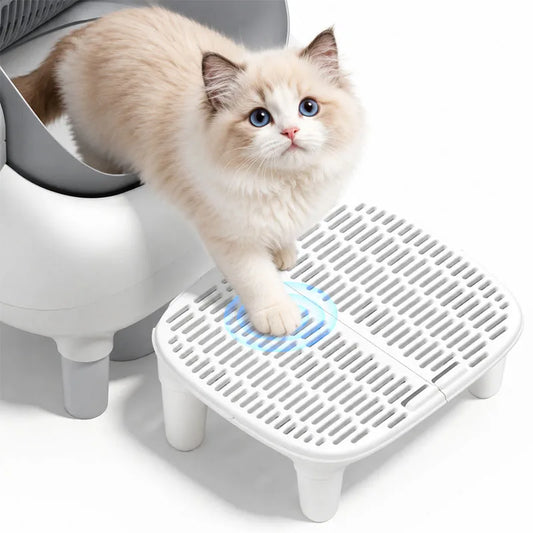 Cat Litter Ramp Plastic Kitten Litter Box Footboard Anti-carrying Cat Litter Pad for Cat Kitten Pet Cleaning Supplies Compatible with Self-Cleaning Litter Box（White）