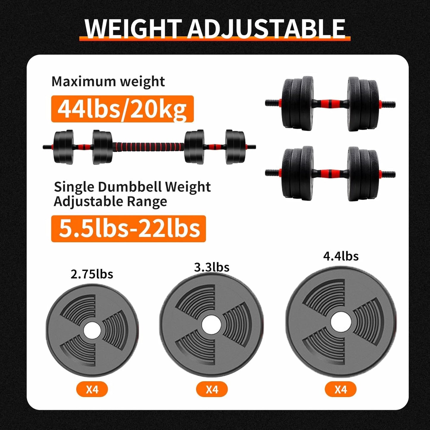 Adjustable Dumbbell and Barbell Set With Anti Slip Grip For Home Gym
