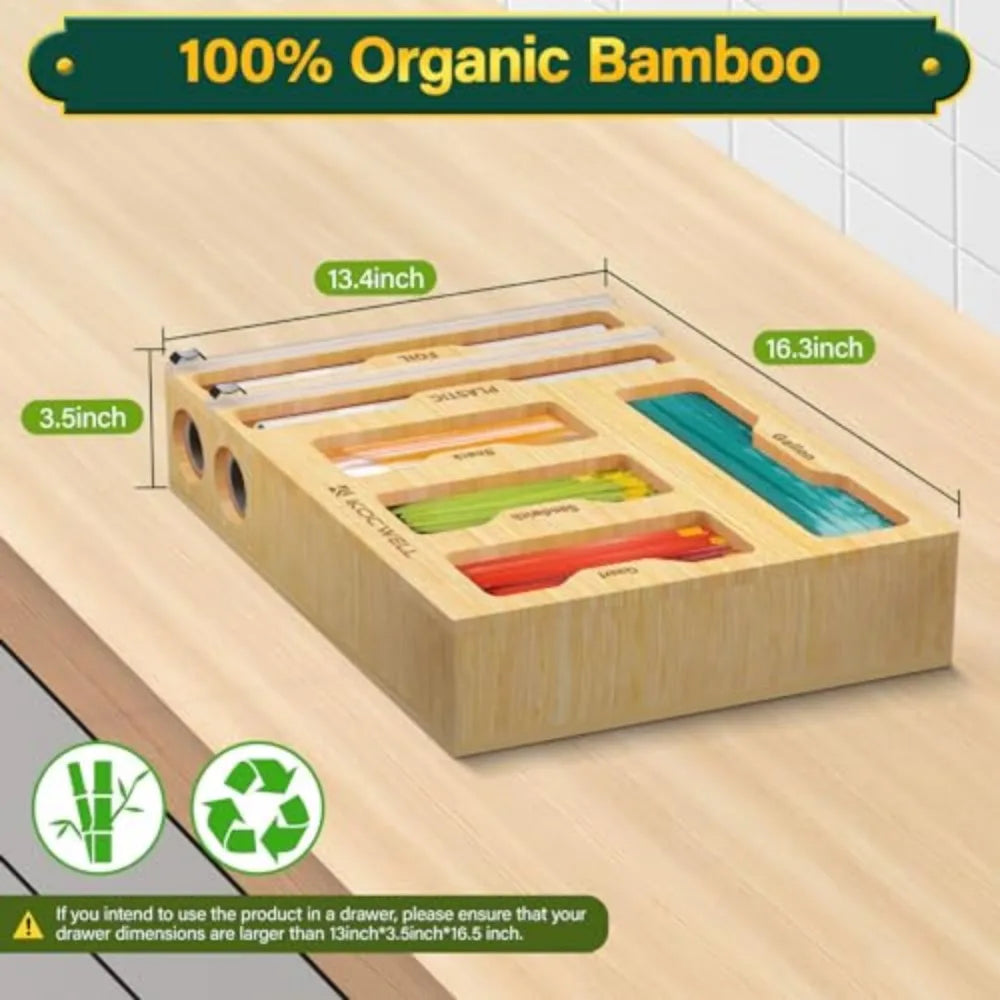 Bamboo Wrap Dispenser and Food Bag Organizer
