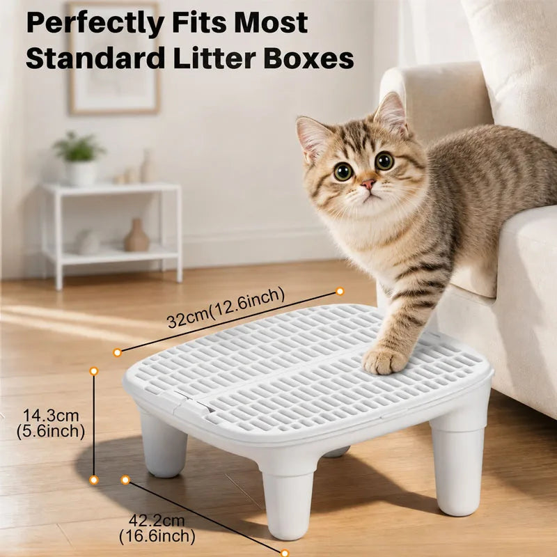 Cat Litter Ramp Plastic Kitten Litter Box Footboard Anti-carrying Cat Litter Pad for Cat Kitten Pet Cleaning Supplies Compatible with Self-Cleaning Litter Box（White）
