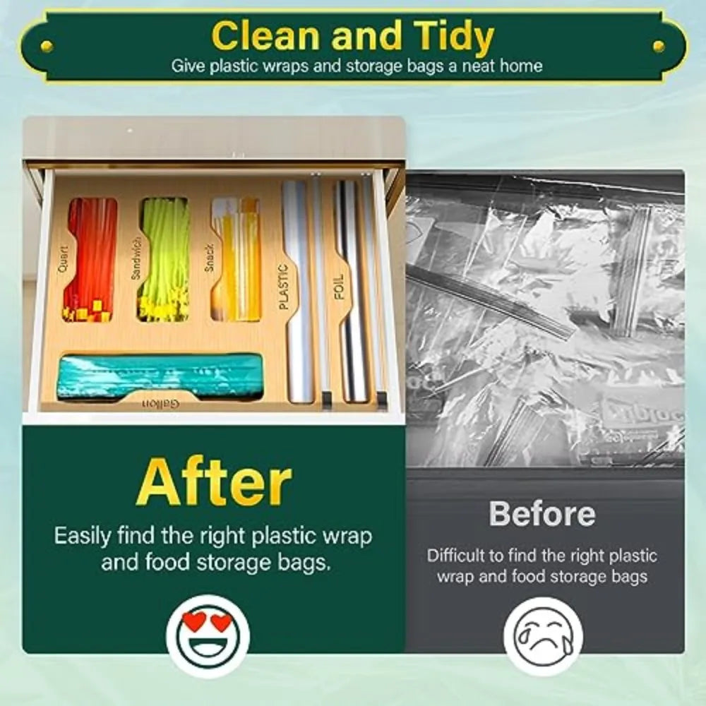 Bamboo Wrap Dispenser and Food Bag Organizer