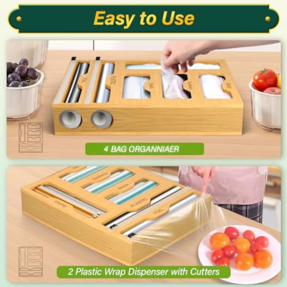 Bamboo Wrap Dispenser and Food Bag Organizer