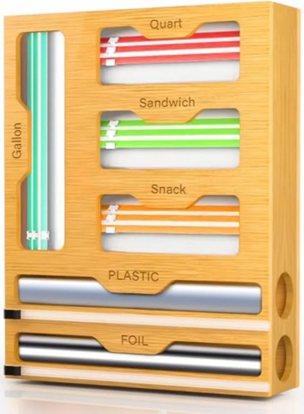 Bamboo Wrap Dispenser and Food Bag Organizer