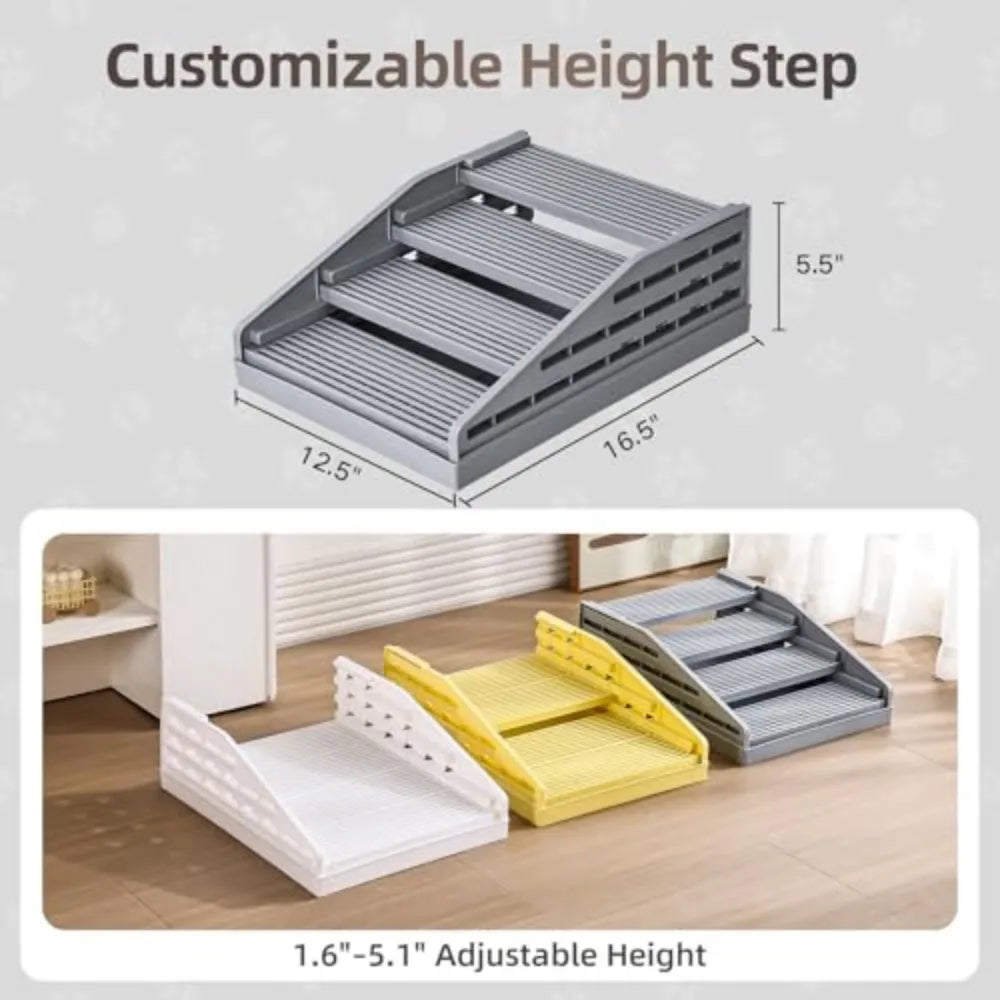 Adjustable Cat Litter Box Step with Litter-Trapping Tray