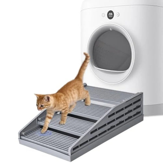 Adjustable Cat Litter Box Step with Litter-Trapping Tray
