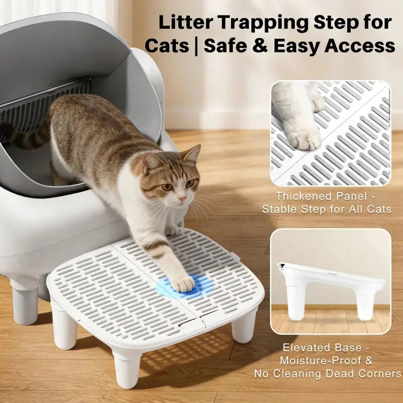 Cat Litter Ramp Plastic Kitten Litter Box Footboard Anti-carrying Cat Litter Pad for Cat Kitten Pet Cleaning Supplies Compatible with Self-Cleaning Litter Box（White）