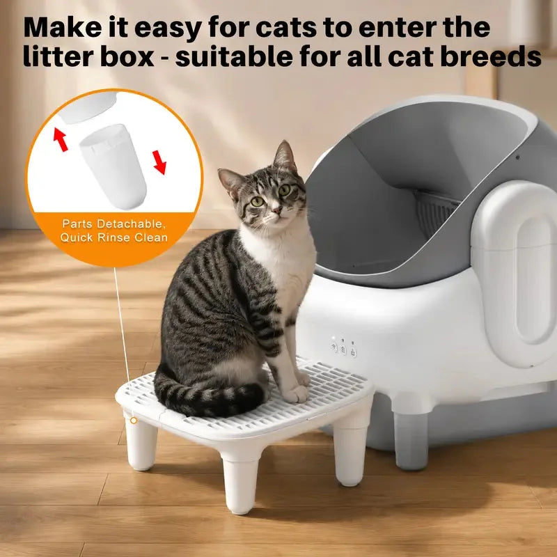 Cat Litter Ramp Plastic Kitten Litter Box Footboard Anti-carrying Cat Litter Pad for Cat Kitten Pet Cleaning Supplies Compatible with Self-Cleaning Litter Box（White）