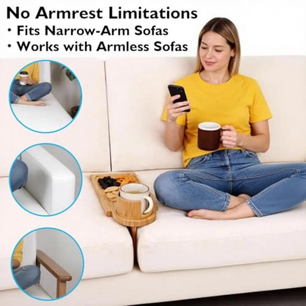 Bamboo Sofa Arm Tray with Cup Holder