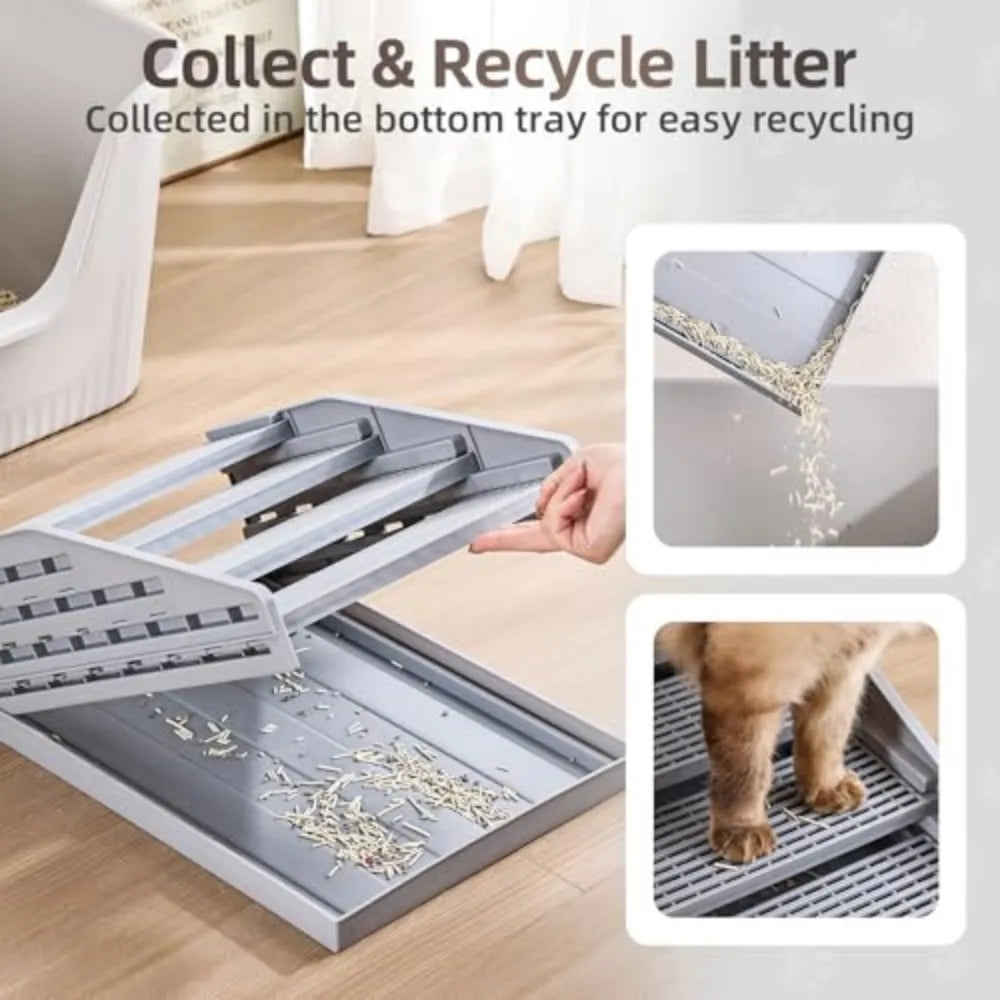 Adjustable Cat Litter Box Step with Litter-Trapping Tray