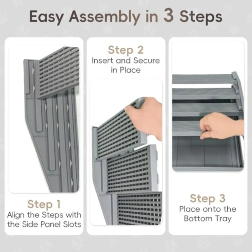 Adjustable Cat Litter Box Step with Litter-Trapping Tray