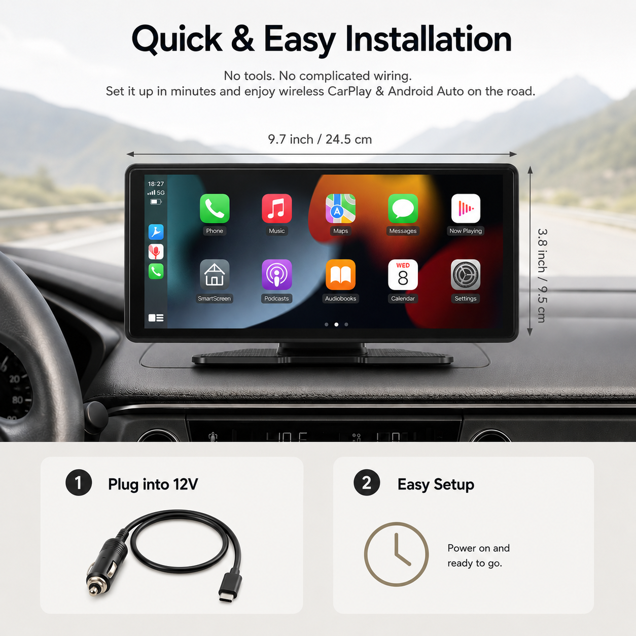 Wireless CarPlay And Android Auto Display For Vehicles