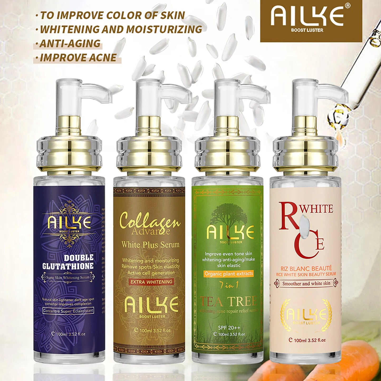 AILKE Face And Body Whitening Serum, Hydration Moisturizing, Dark Spots Remover, Skin Glowing, Even Skin Tone, 100ML/3.52 OZ