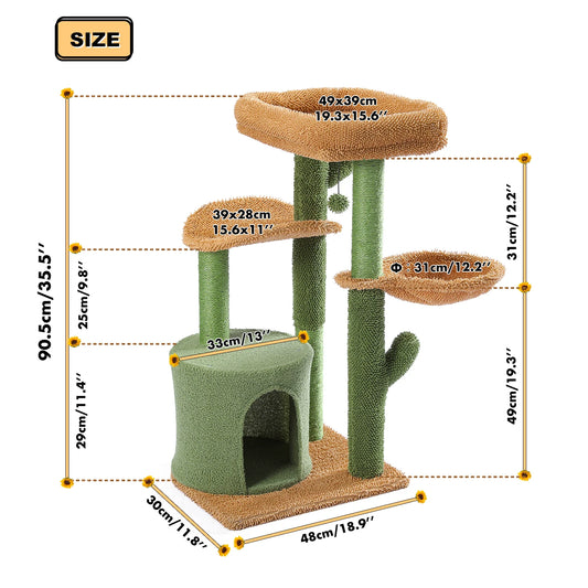 Cat Tree Cactus Cat Tower Cat's House with Scratching Post Cute Play House Furniture with Condo Nest Mordern Pet Scratcher