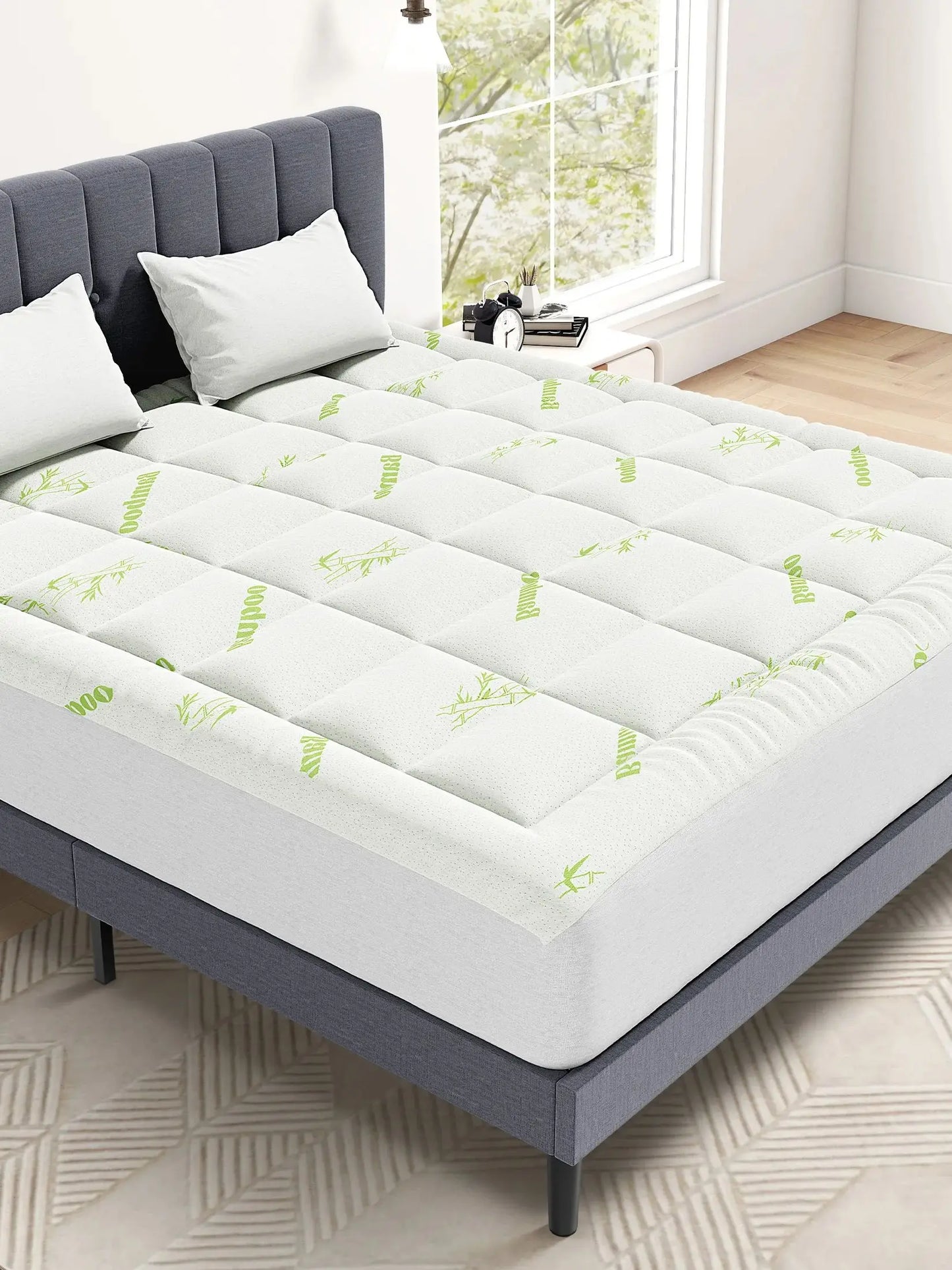 JHK Soft Mattress Topper Full Size Viscose Made from Bamboo Pillow Top Mattress Pad for Breathable Cooling Back Pain Relief