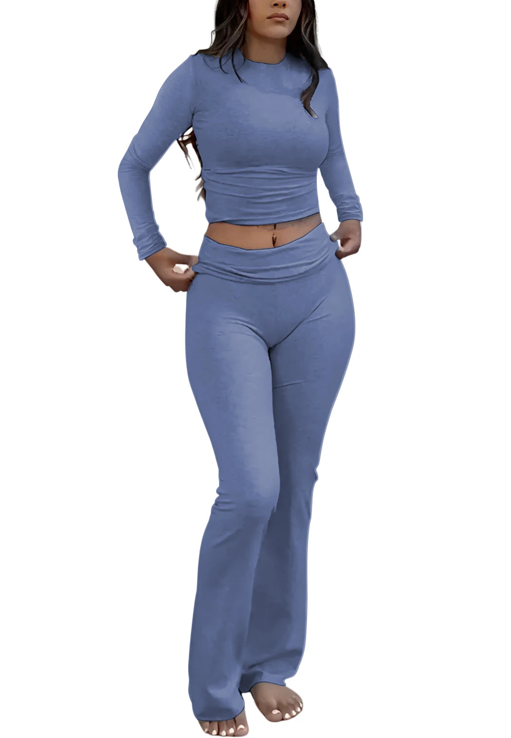 Women's Yoga Two-Piece Set Long Sleeve Wide-Leg Activewear