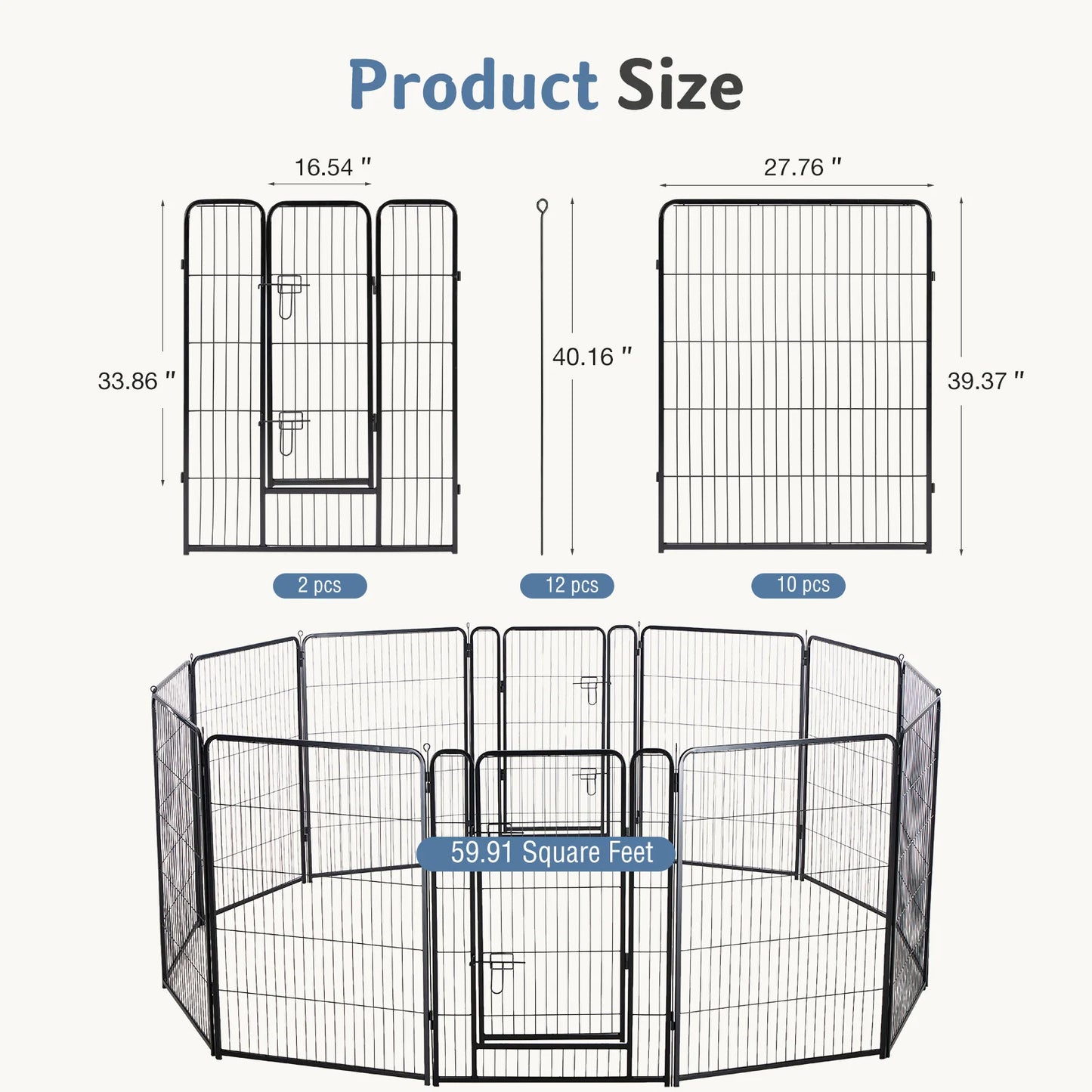 JHK Metal Dog Playpen Foldable Pet Fence Indoor Outdoor Use