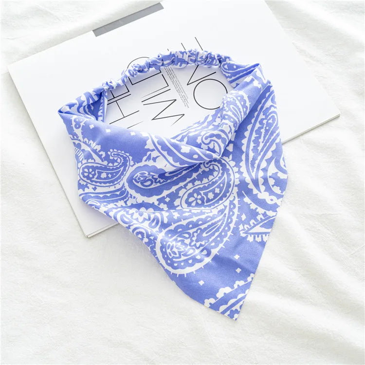Summer Vintage Print Flower Beach Bandana Hair Scarf Fashion Elastic Rubber Headbands for Women Girl Hair Accessories