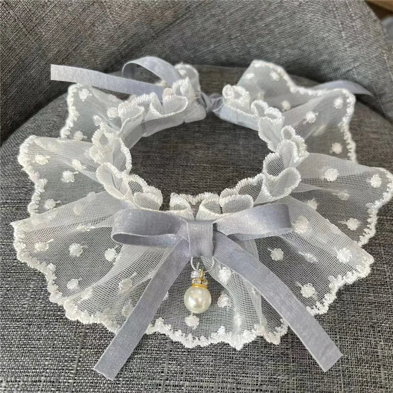 White Lace Bowknot Collar, Bowtie Bibs, Mesh Embroidery, Dog Cat Necklace, Neck Strap for Small and Medium Dogs, Bandanas, XL