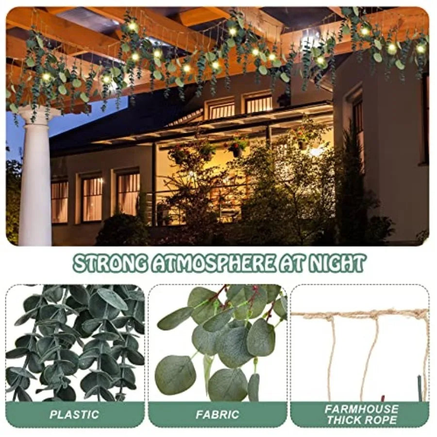 Artificial Hanging Eucalyptus Wall Decor Boho Bedroom Wall Decor with LED String Light for Home Office Farmhouse Nursery Bathro